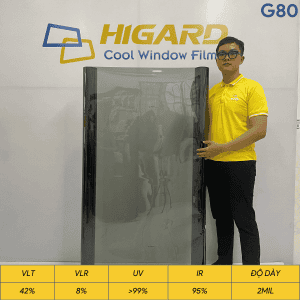 Phim cách nhiệt Higard G80 xanh trong suốt từ GCool Series, giảm nhiệt và cản ánh sáng mặt trời.