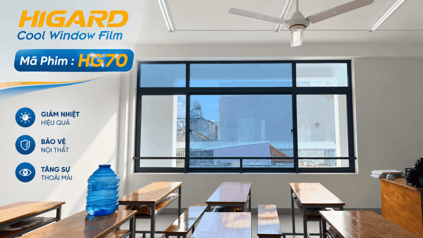 Dán Phim Cách Nhiệt Phản Quang 1 Chiều: Giải Pháp Chống Nóng Tuyệt Vời (Dự Án THPT Đông Á) 7 Dán phim cách nhiệt phản quang 1 chiều Higard HG70