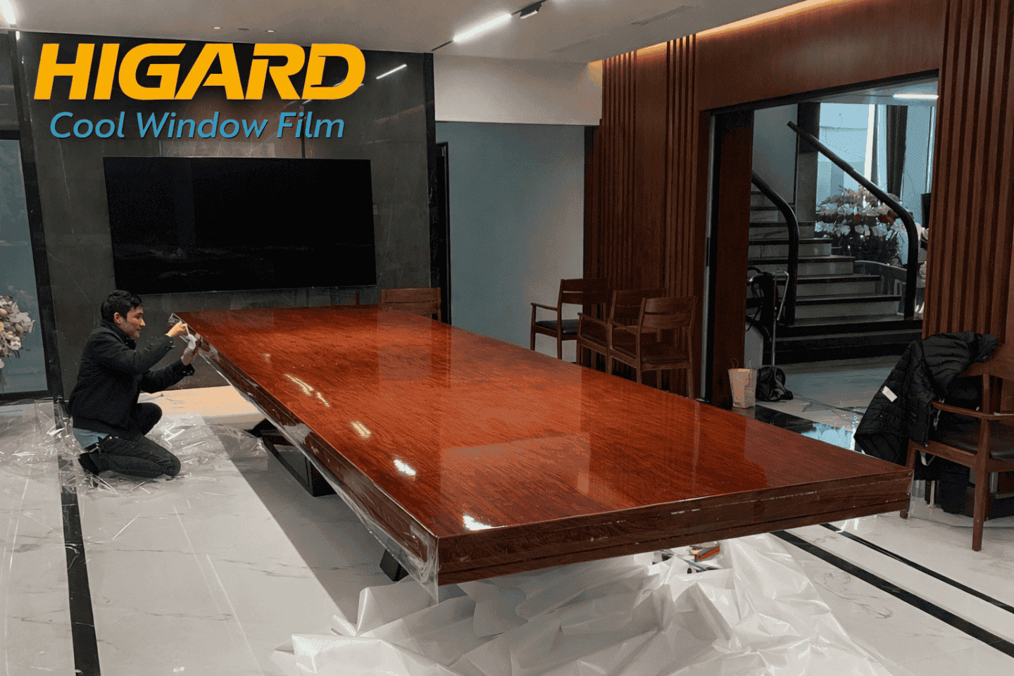 cách dán ppf mặt bàn higard
