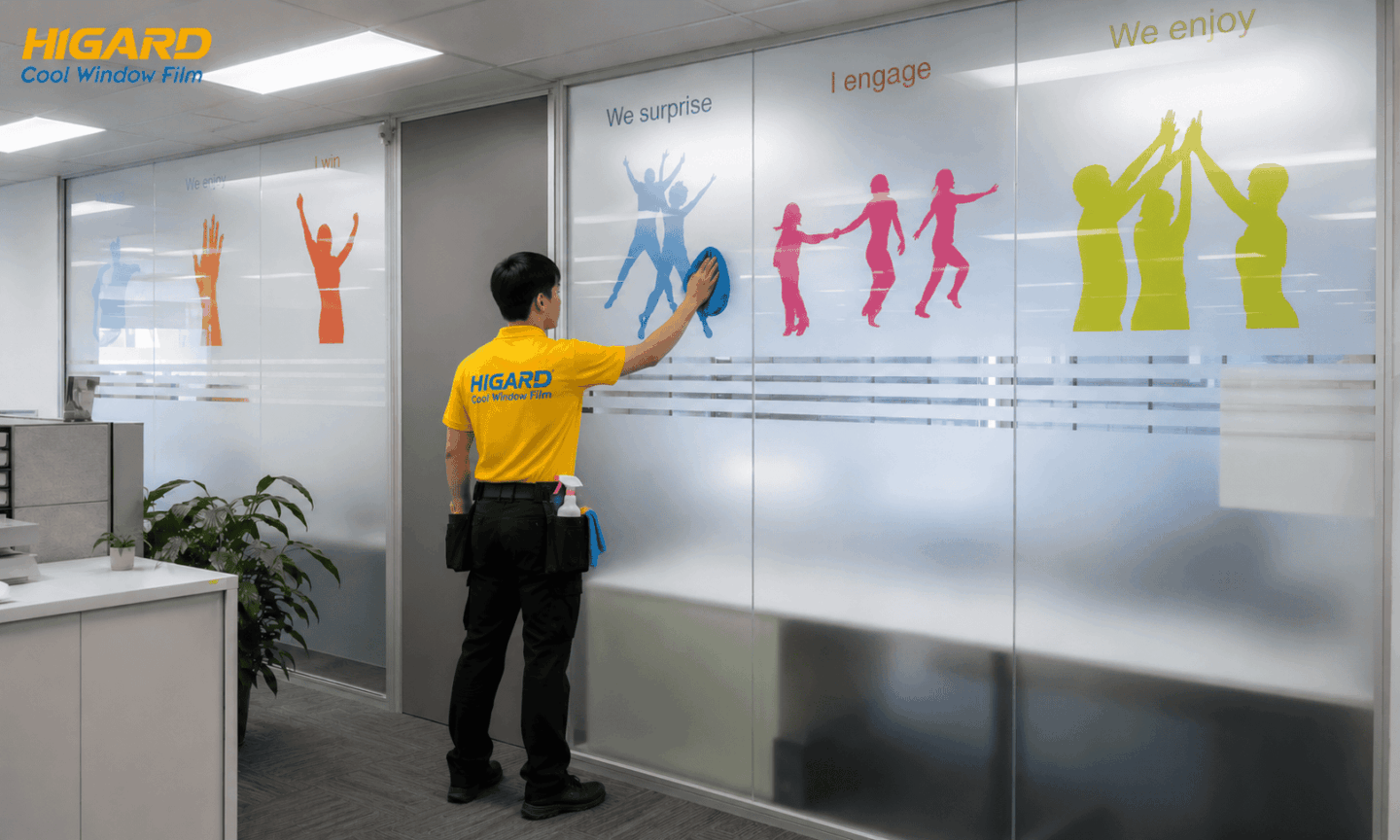Cửa kính văn phòng dán decal mờ giúp tăng sự riêng tư và tạo diện mạo sạch đẹp, hiện đại cho doanh nghiệp