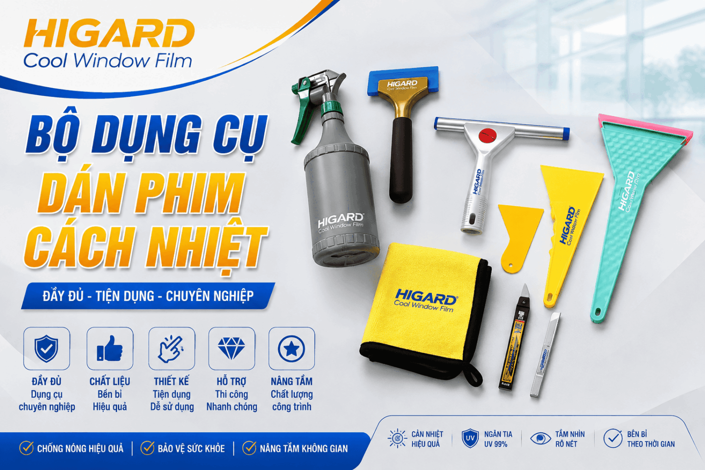 Bộ dụng cụ dán phim cách nhiệt cửa kính Higard