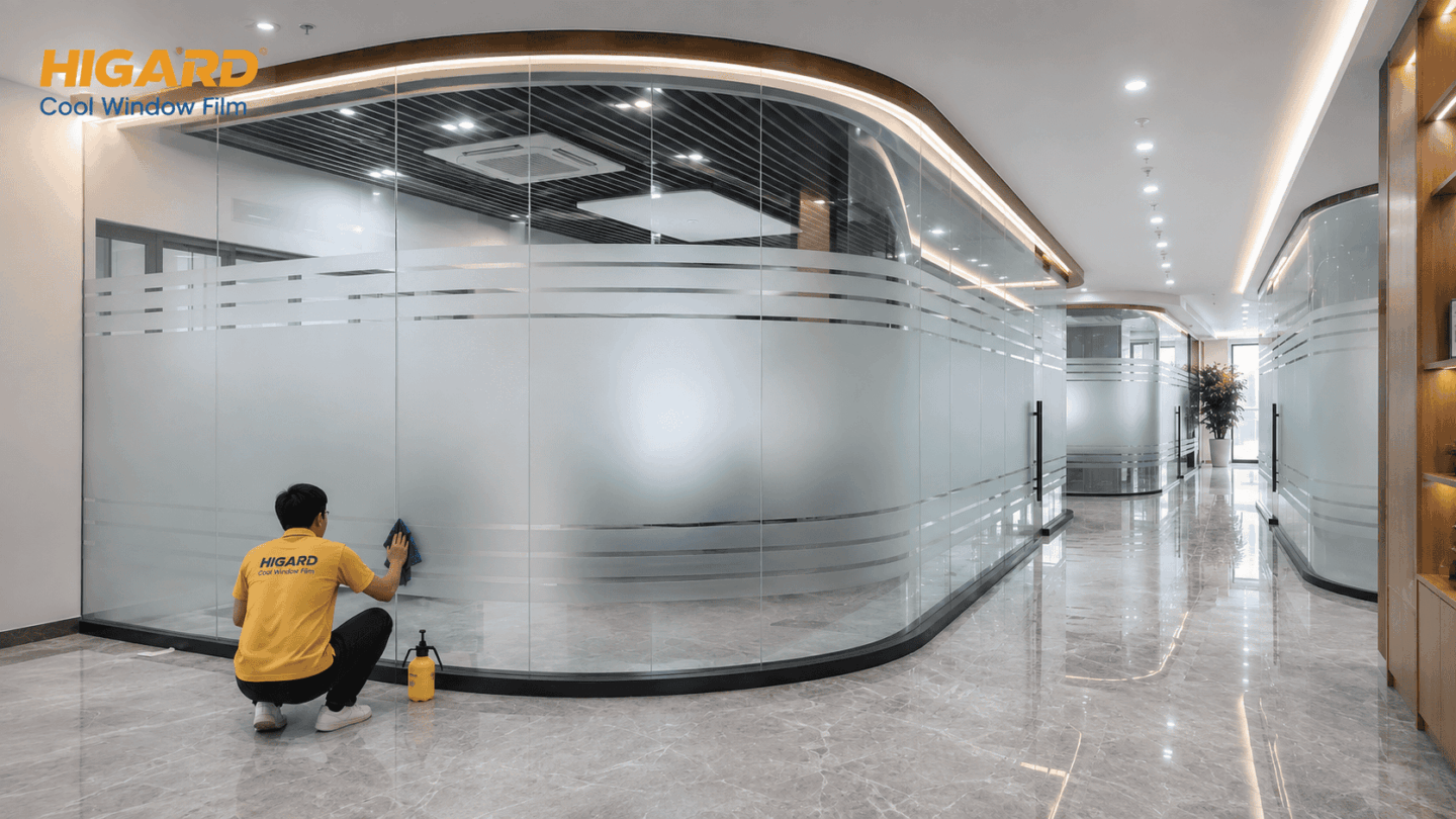 Decal mờ kẻ chỉ trang trí vách kính