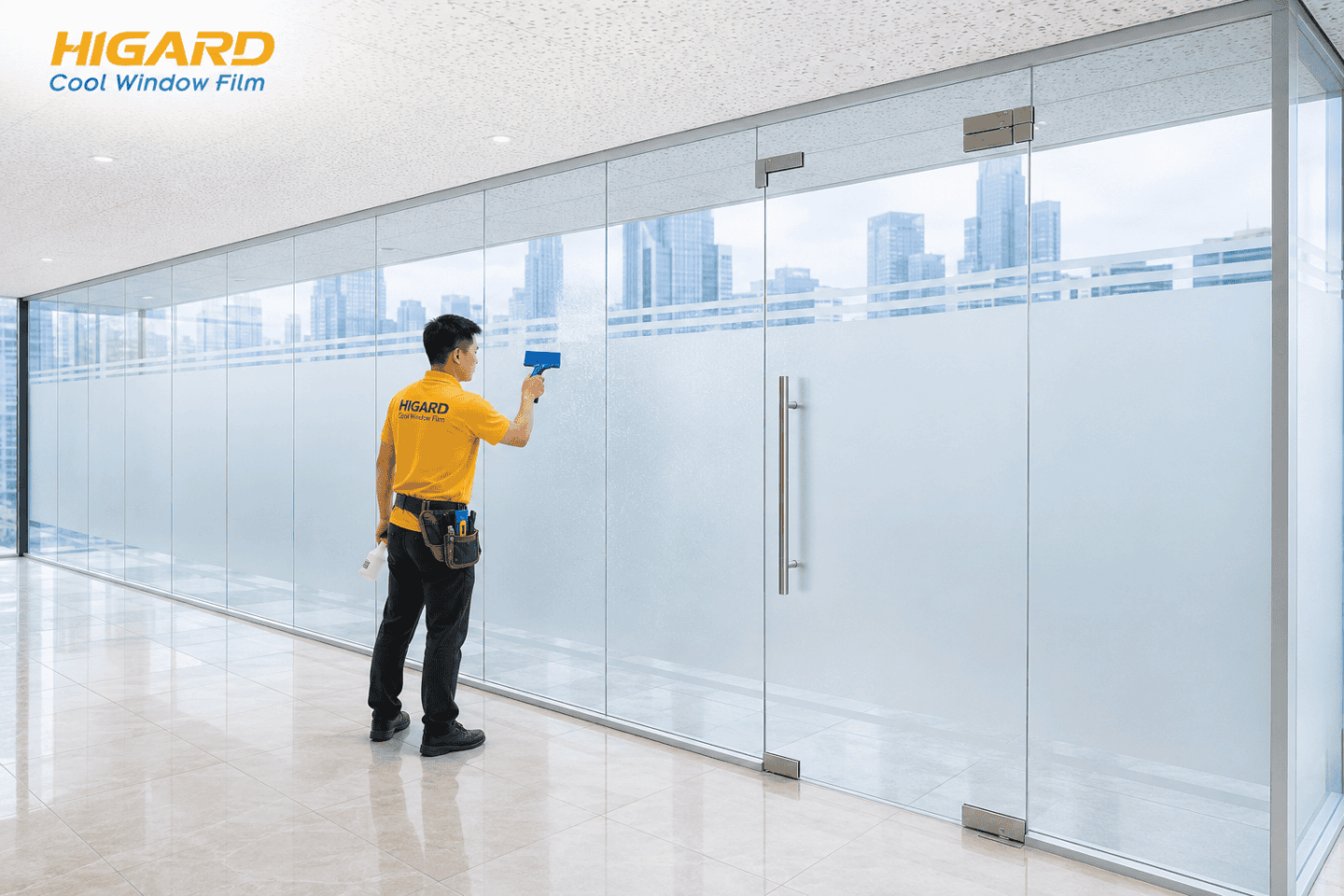 Decal mờ kẻ chỉ dán kính văn phòng