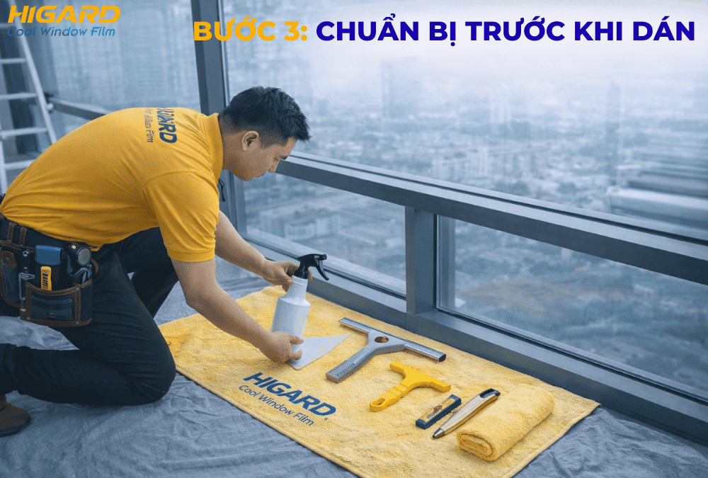 Chuẩn bị trước khi thi công phim cách nhiệt cửa kính