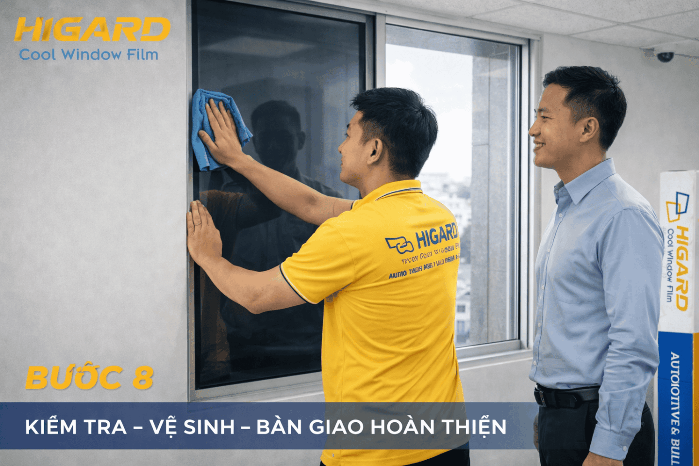 hoàn thiện dán phim cách nhiệt cửa kính