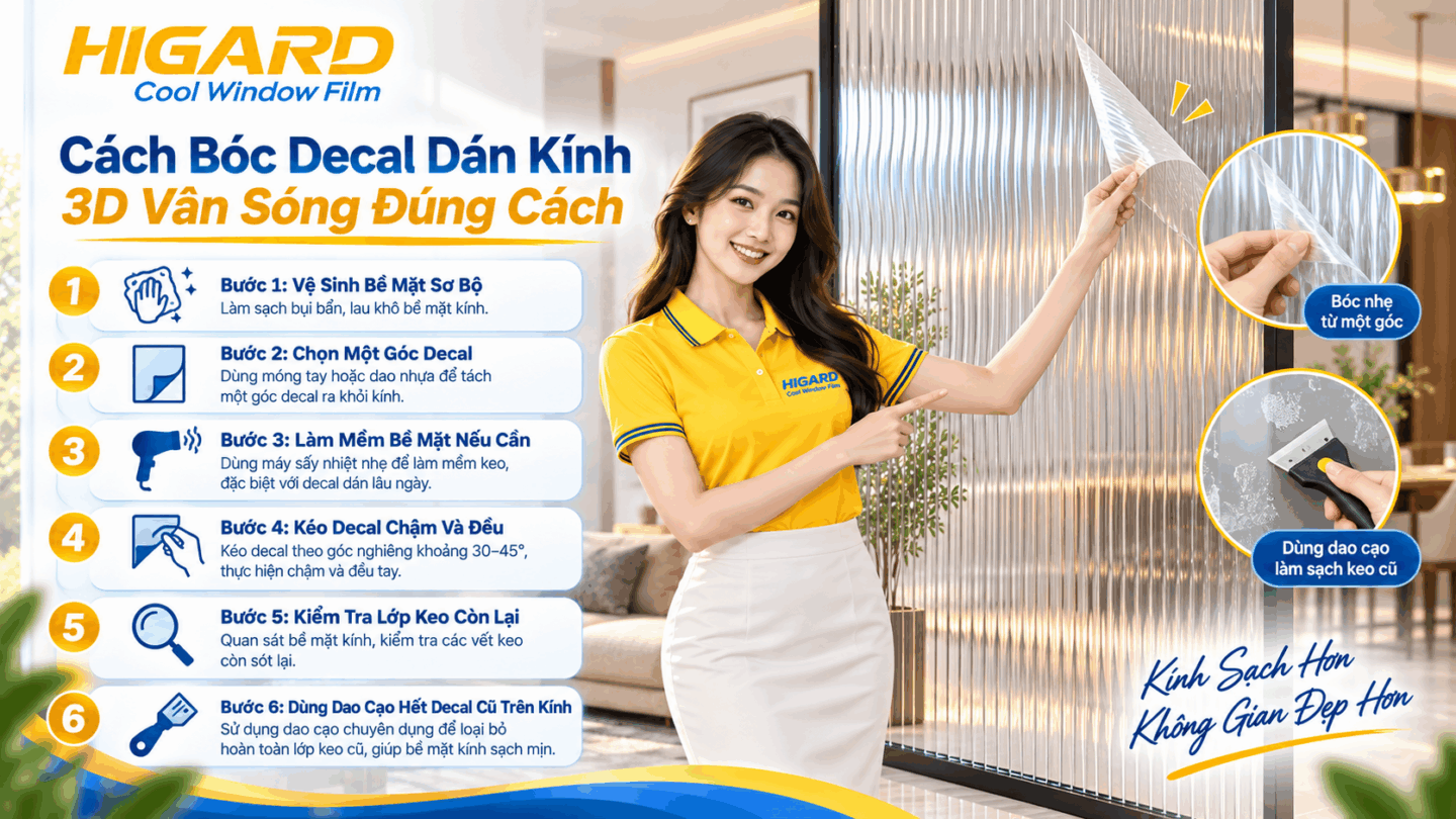 Làm sạch bề mặt kính sau khi tháo decal vân sóng 3D