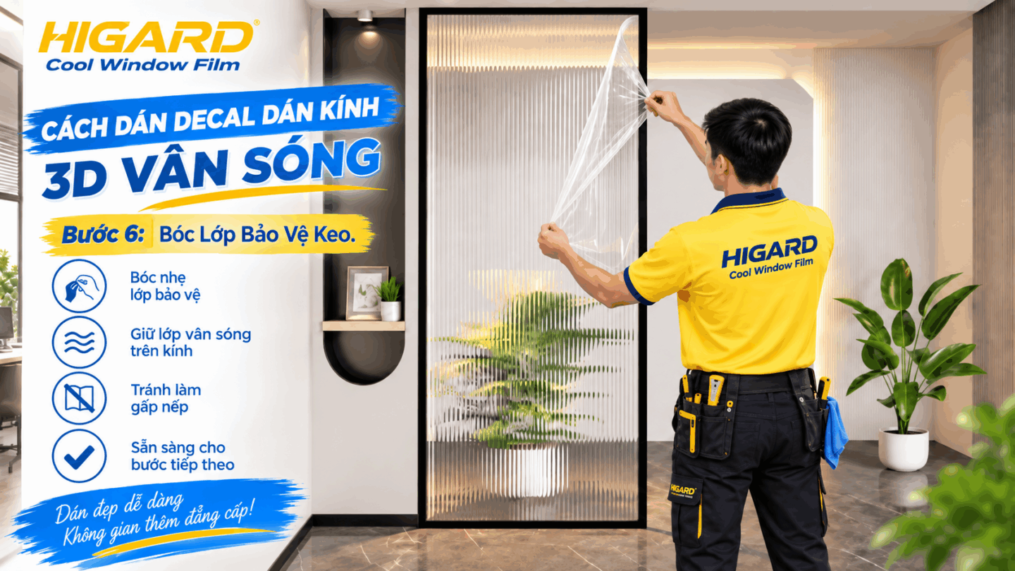Hướng Dẫn Tự Dán Decal Vân Sóng 3D Tại Nhà Không Bị Bọt Khí 12 Bóc lớp bảo vệ keo của Decal Vân Sóng 3D khi dán kính
