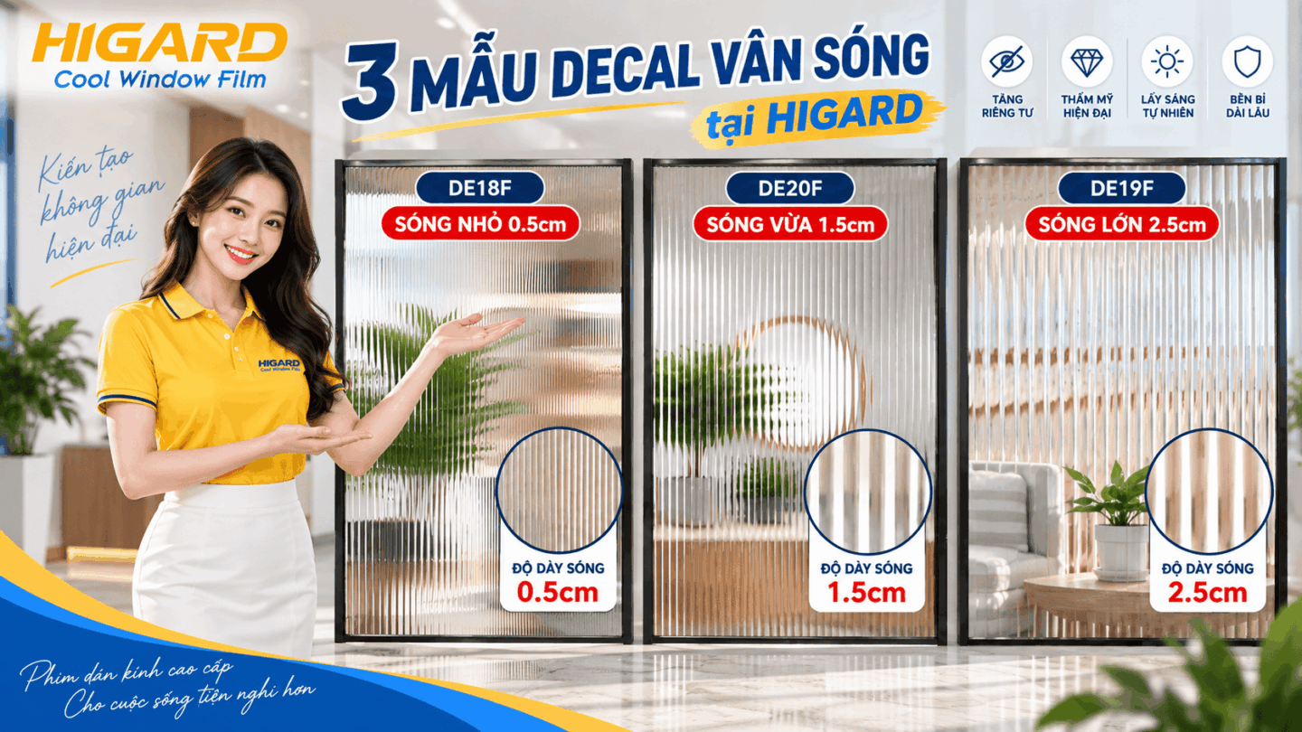Mẫu decal vân sóng 3D dán kính phòng khách