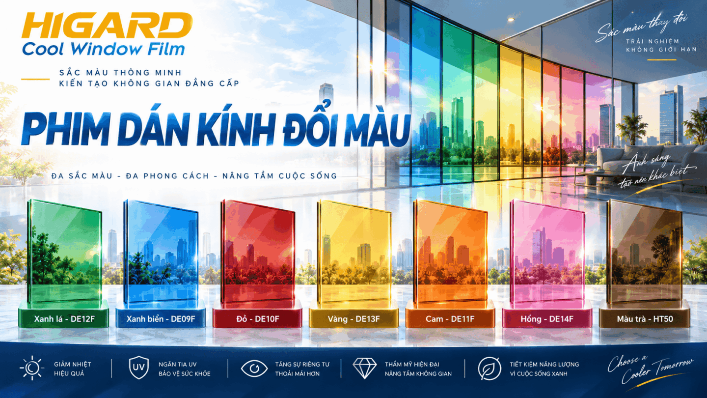 Phim dán kính đổi màu Higard trang trí kính
