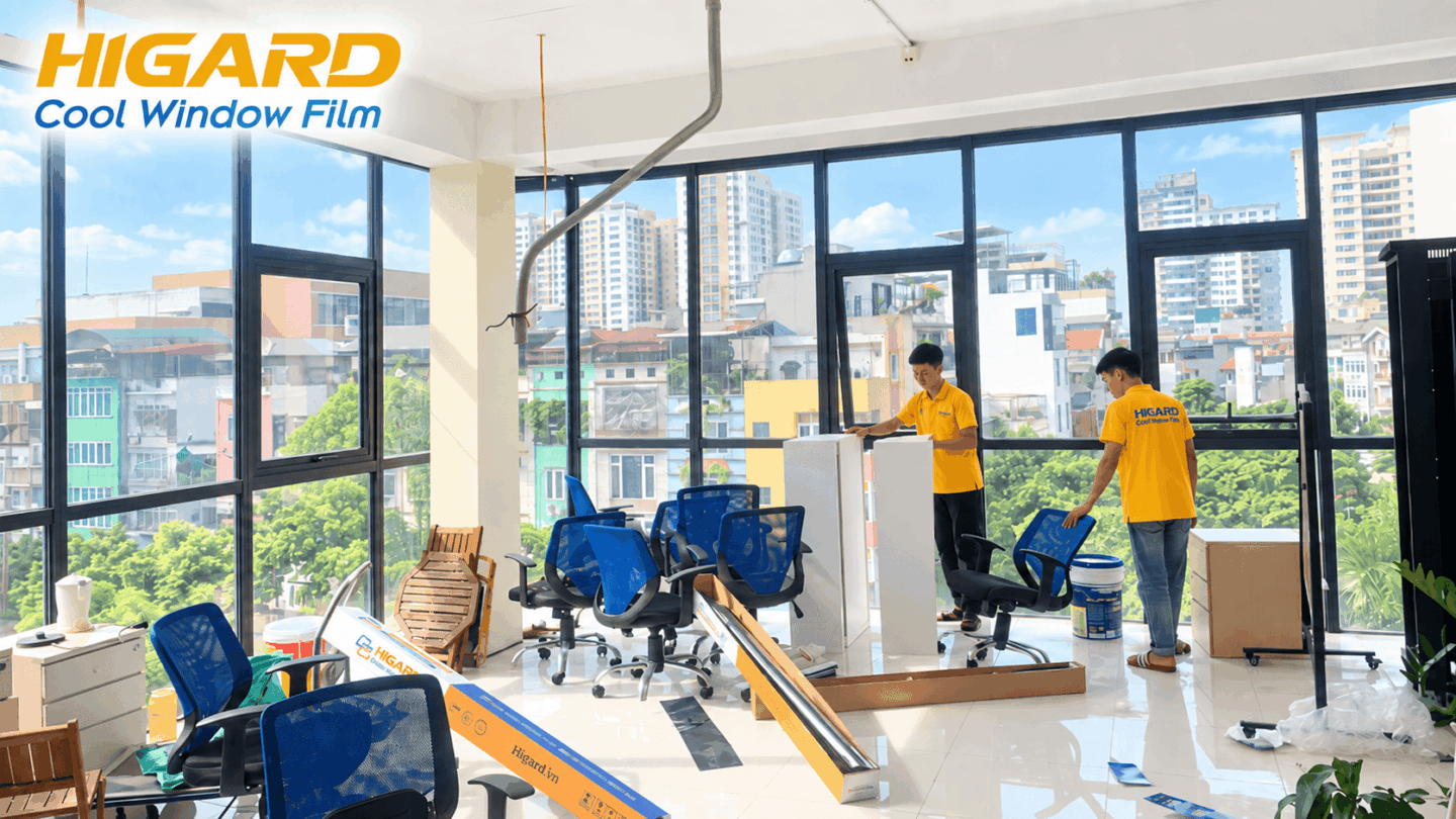 Dán phim cách nhiệt Ngân hàng Bản Việt – Giải pháp chống nóng cho tòa nhà 7 tầng tại Hà Nội 2 Thi công dán phim cách nhiệt ngân hàng Bản Việt Hà Nội