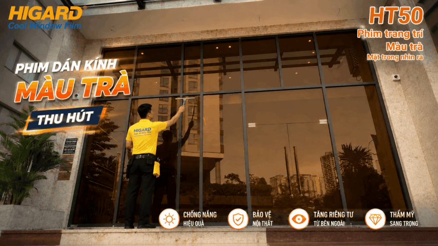 Phim Dán Kính Đổi Màu Higard trang trí kính hiện đại