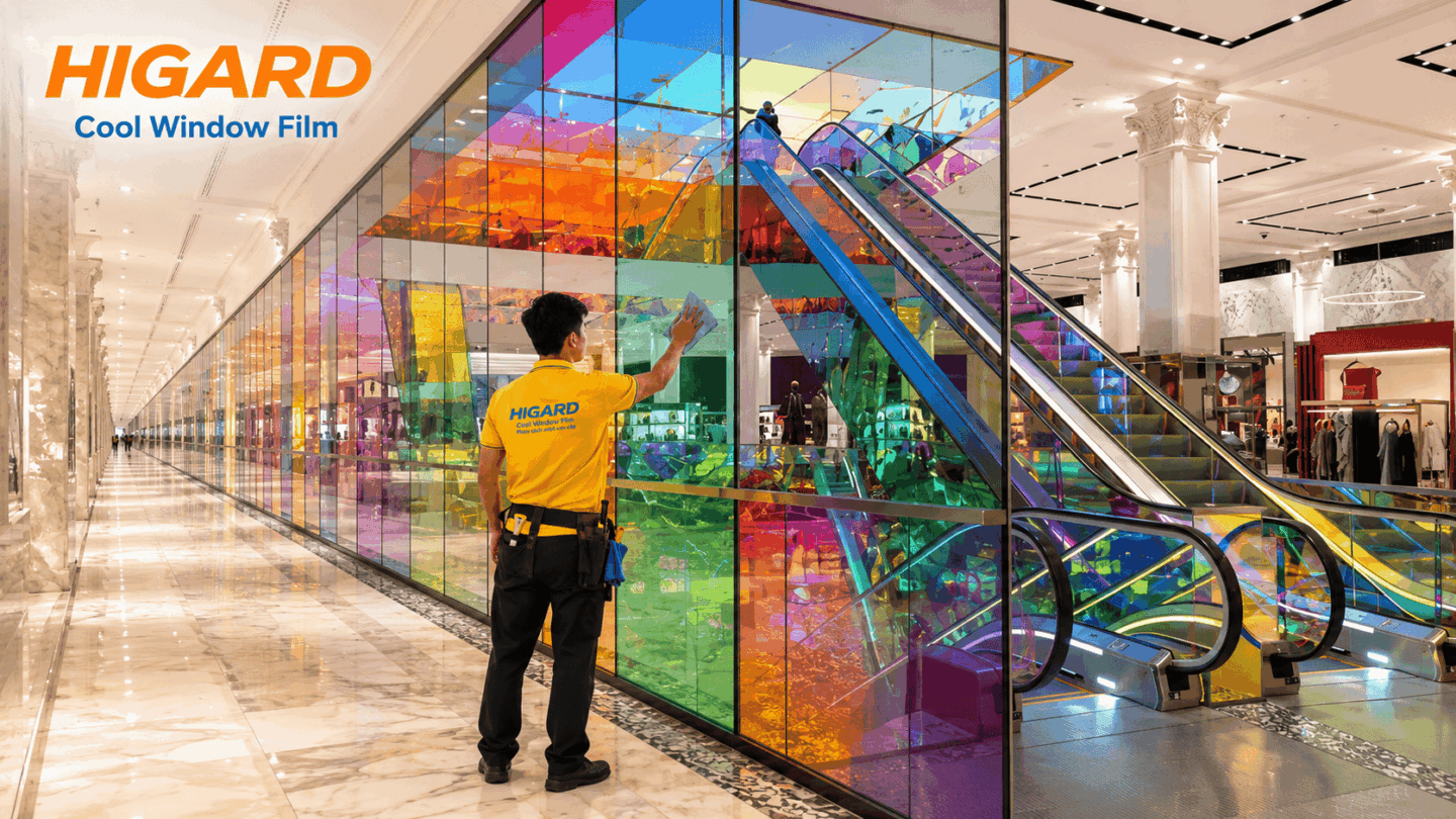 Phim dán kính đổi màu Higard trang trí kính hiện đại