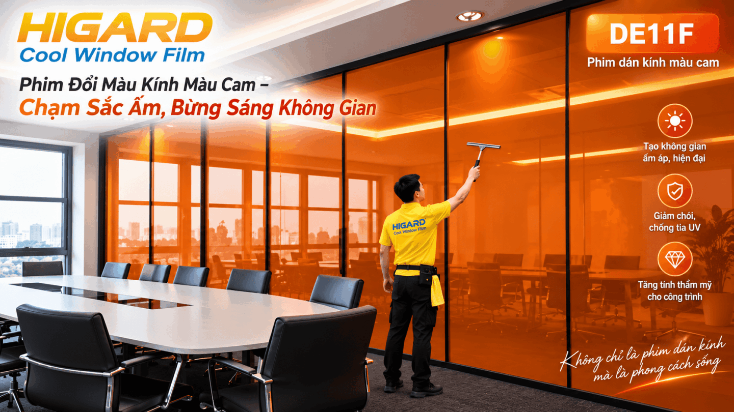 Phim đổi màu kính màu cam Higard cho cửa kính hiện đại