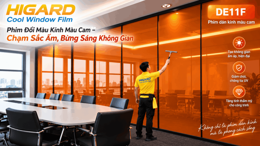 Phim đổi màu kính màu cam Higard cho cửa kính hiện đại
