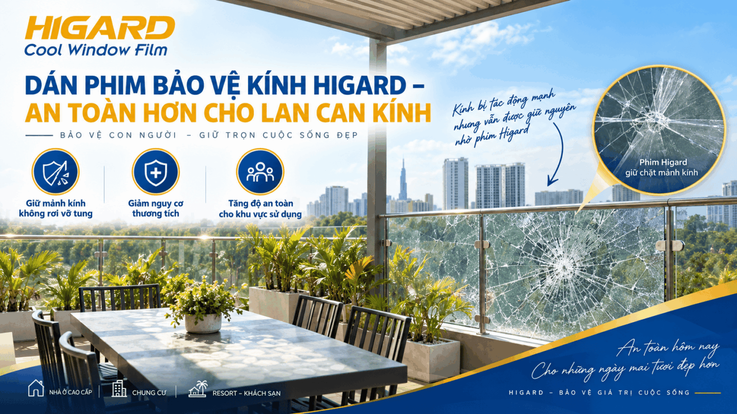 Dán Phim Bảo Vệ Kính Lan Can Căn Penthouse Đảo Kim Cương – Phim Chống Vỡ Kính Ban Công SF4M 2 Dán phim bảo vệ kính lan can Higard tại căn hộ cao cấp