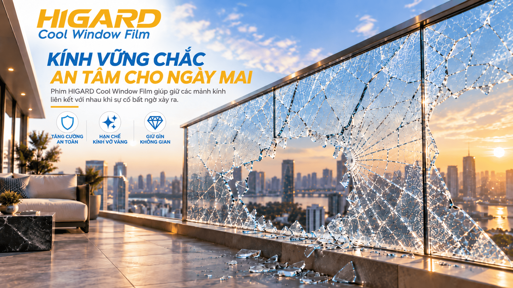 Phim bảo vệ kính Higard SF4M và SF2M trong suốt 3 Dán phim bảo vệ kính lan can Higard Đảo Kim Cương