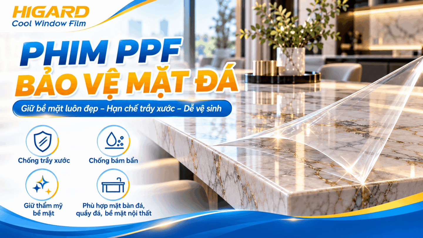 Thi công dán PPF bàn đá Ceramic cẩm thạch chống xước và ăn mòn hóa chất