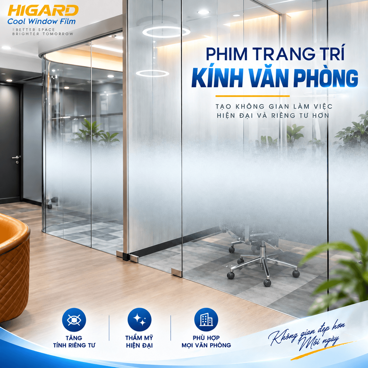 Phim Cách Nhiệt Phản Quang Silver Series 2 Phim trang trí kính văn phòng Higard tạo không gian hiện đại, riêng tư và thẩm mỹ