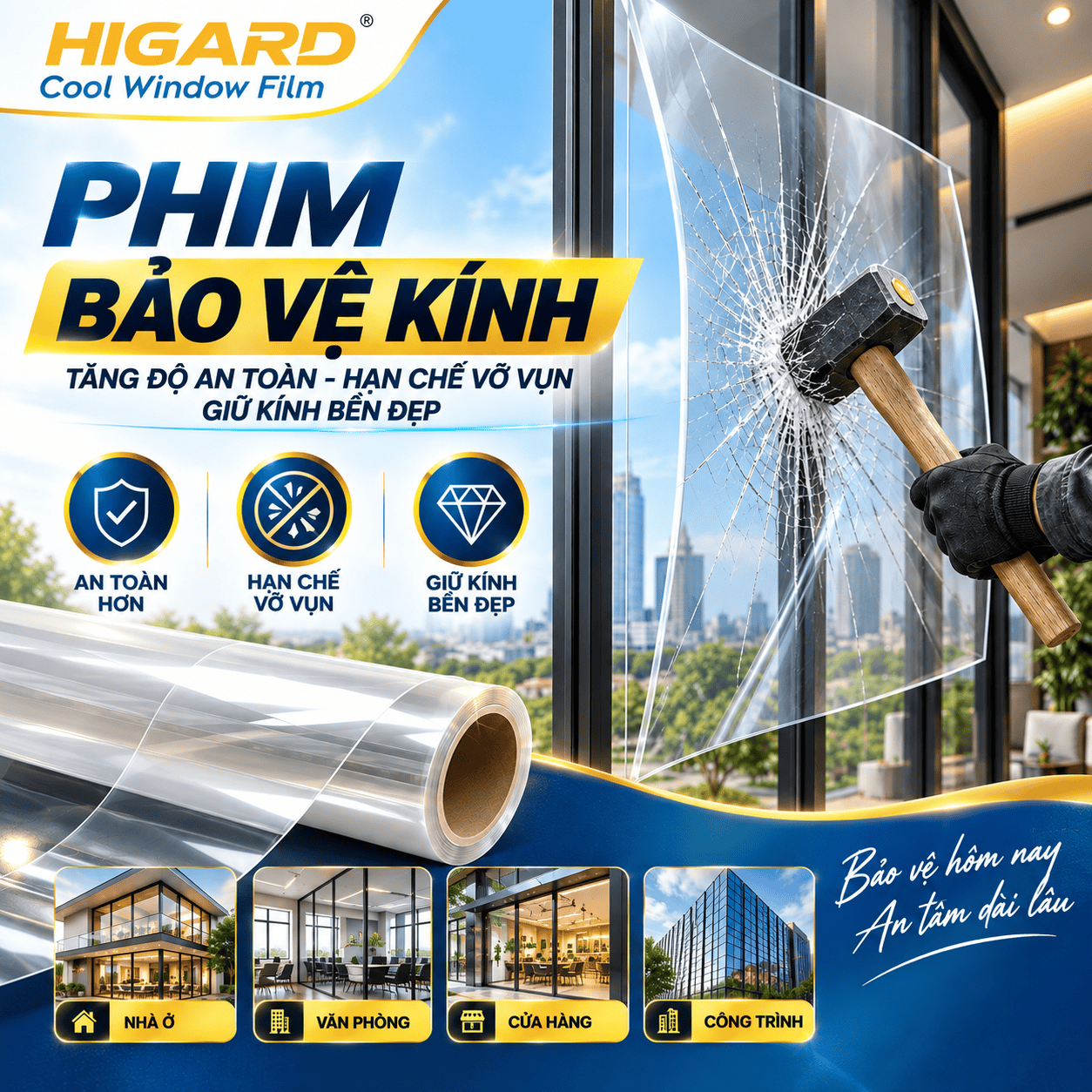 Phim Cách Nhiệt Phản Quang Silver Series 6 Phim bảo vệ kính Higard giúp tăng độ an toàn và hạn chế kính vỡ văng