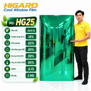 Phim cách nhiệt phản quang 1 chiều Higard HG25 xanh lá chống nóng
