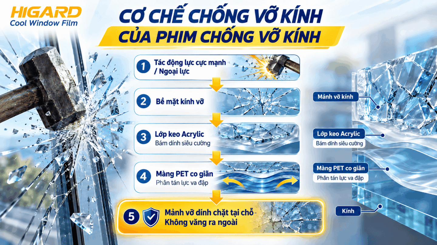 Phim bảo vệ kính giúp hạn chế nguy hiểm từ mảnh kính vỡ