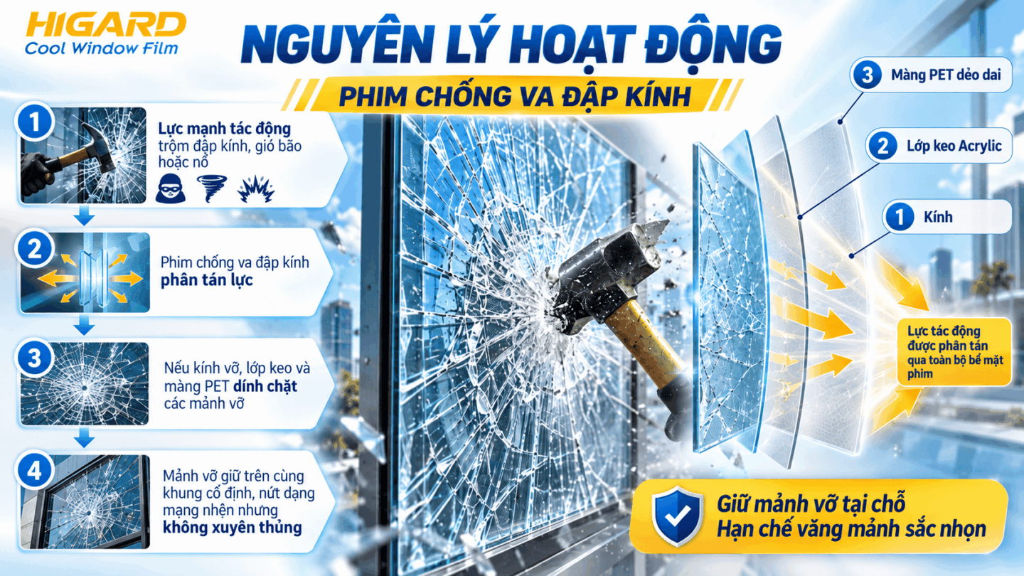 Phim chống vỡ kính 4 Mil tăng khả năng chịu va đập