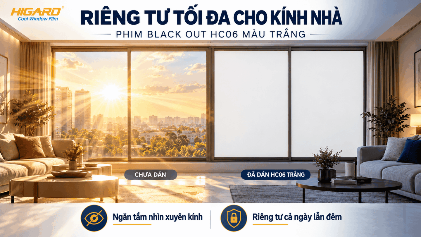 Kính nhà dán phim blackout HC06 Higard màu trắng sữa