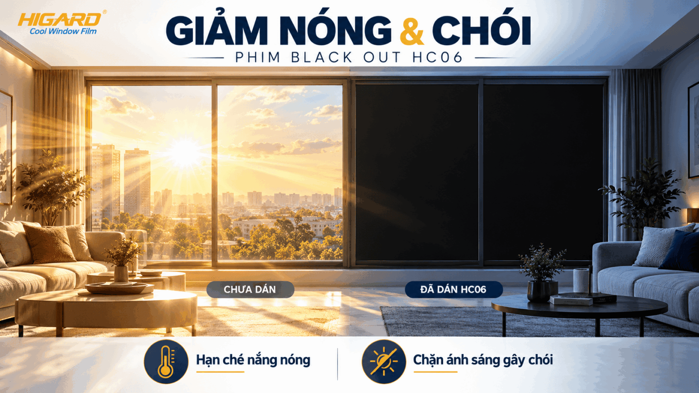 So sánh phim cách nhiệt blackout HC06 màu đen và trắng