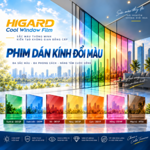 Phim dán kính đổi màu cam Higard trên vách kính văn phòng