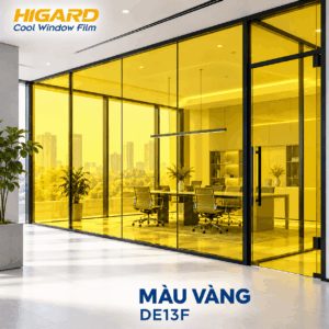 Phim dán kính đổi màu vàng Higard trang trí cửa kính