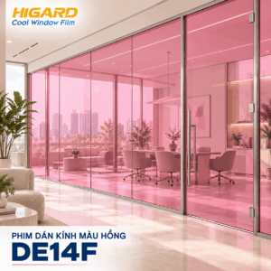 Phim dán kính đổi màu hồng Higard trang trí phòng họp