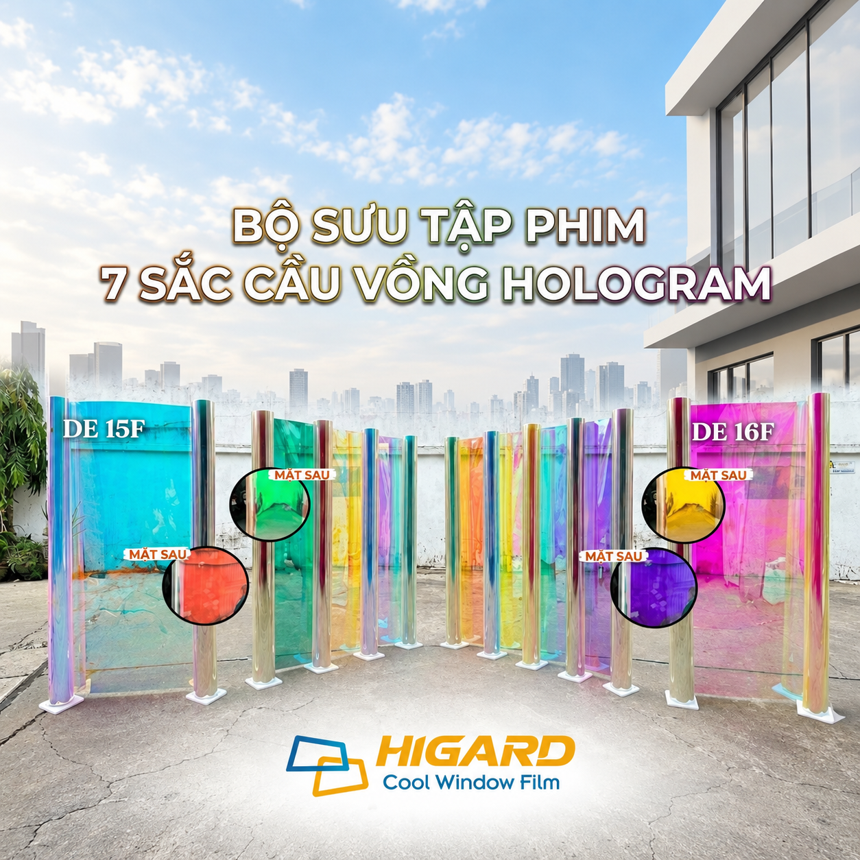 Phim Dán Kính Đổi Màu Hologram - Trang Trí kính Đỉnh Cao 4 Mẫu phim dán kính đổi màu Hologram DE15F và DE16F HIGARD