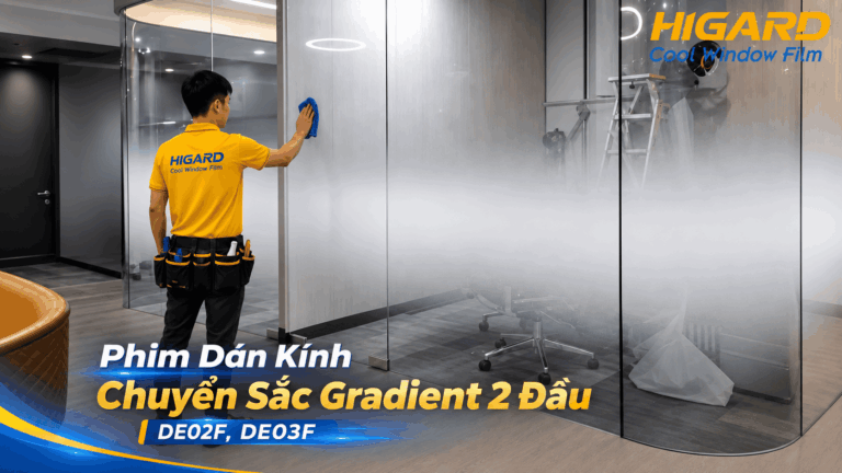Phim dán kính chuyển sắc gradient Higard trang trí vách kính hiện đại