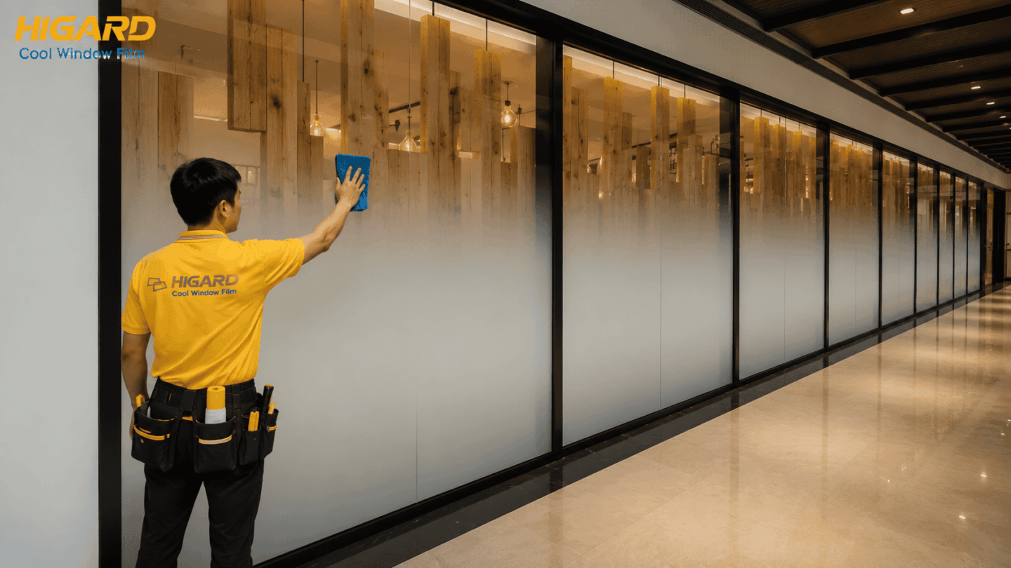 Ưu Điểm Của Phim Dán Kính Sương Mờ Chuyển Sắc 1 Chiều DE17F Và Phim dán kính Chuyển sắc chấm bi 1 chiều DE08F 8 Phim chuyển sắc 3D DE17F mờ sương trang trí kính