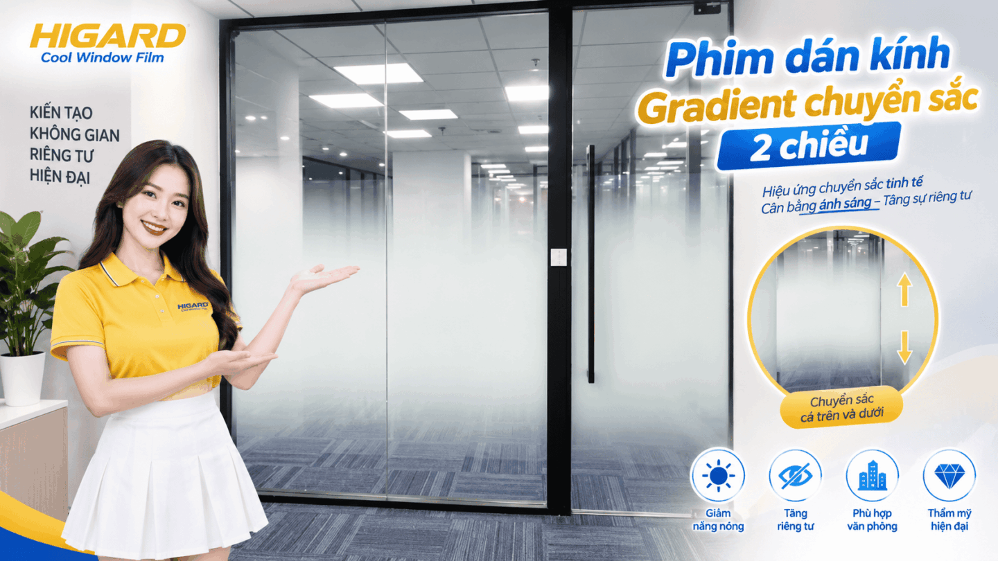 Decal mờ sương chuyển sắc cho phòng họp kính hiện đại