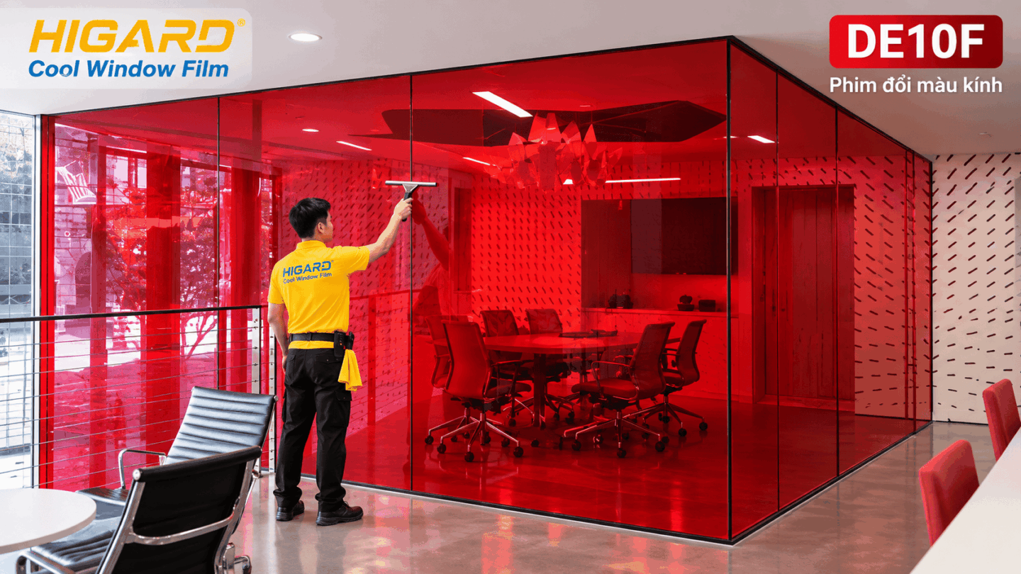 Phim Dán Kính Màu Đỏ Higard cho vách kính showroom