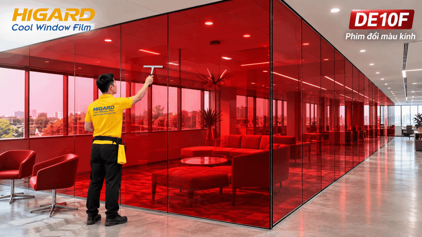 Mẫu Decal Màu Đỏ Higard dán vách kính hiện đại