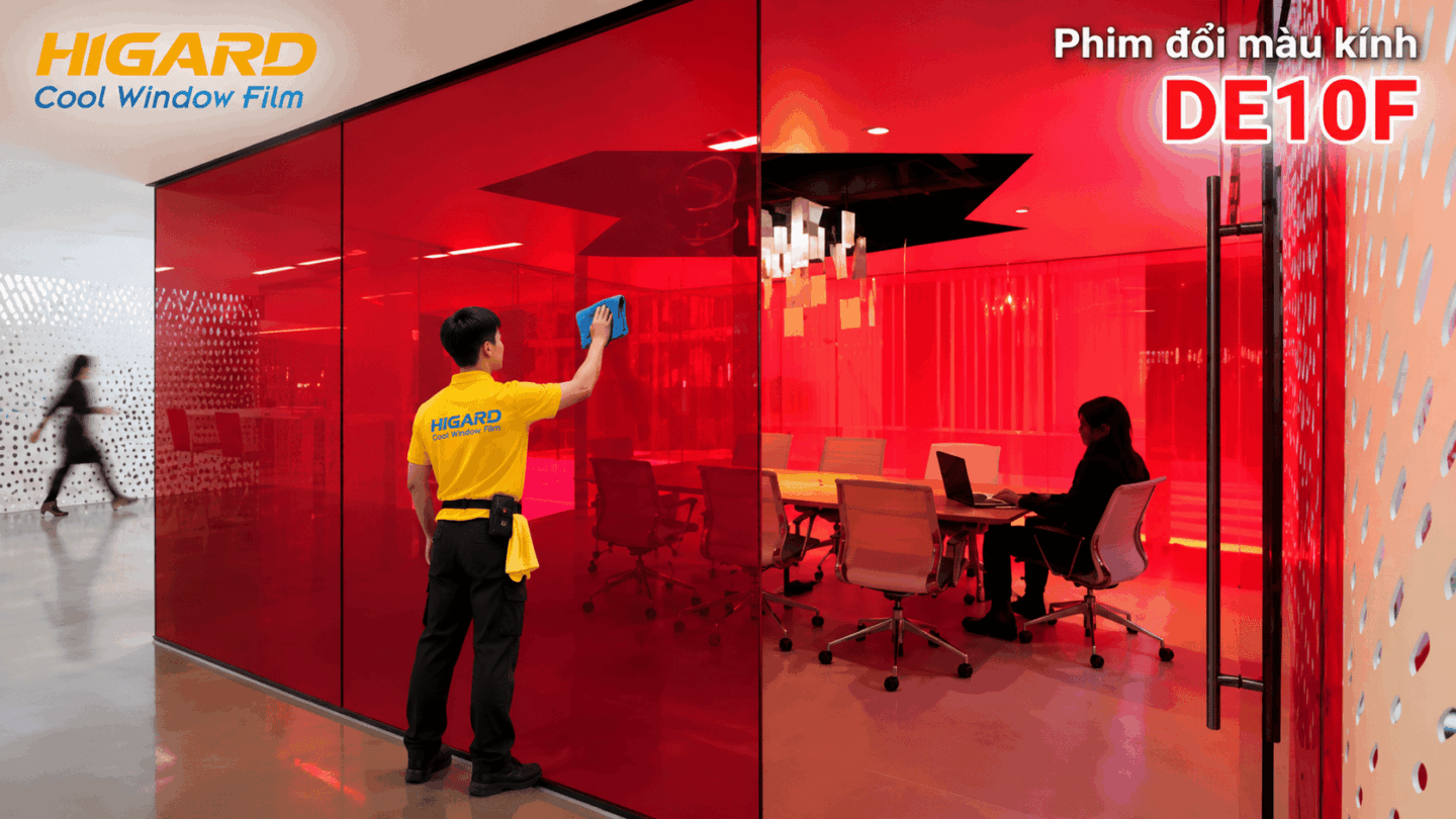 Phim Dán Kính Màu Đỏ Higard dán kính văn phòng hiện đại