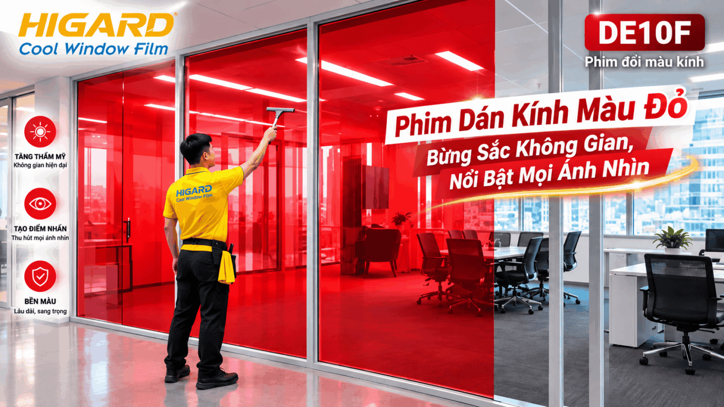 Phim Dán Kính Màu Đỏ Higard trang trí cửa kính nổi bật
