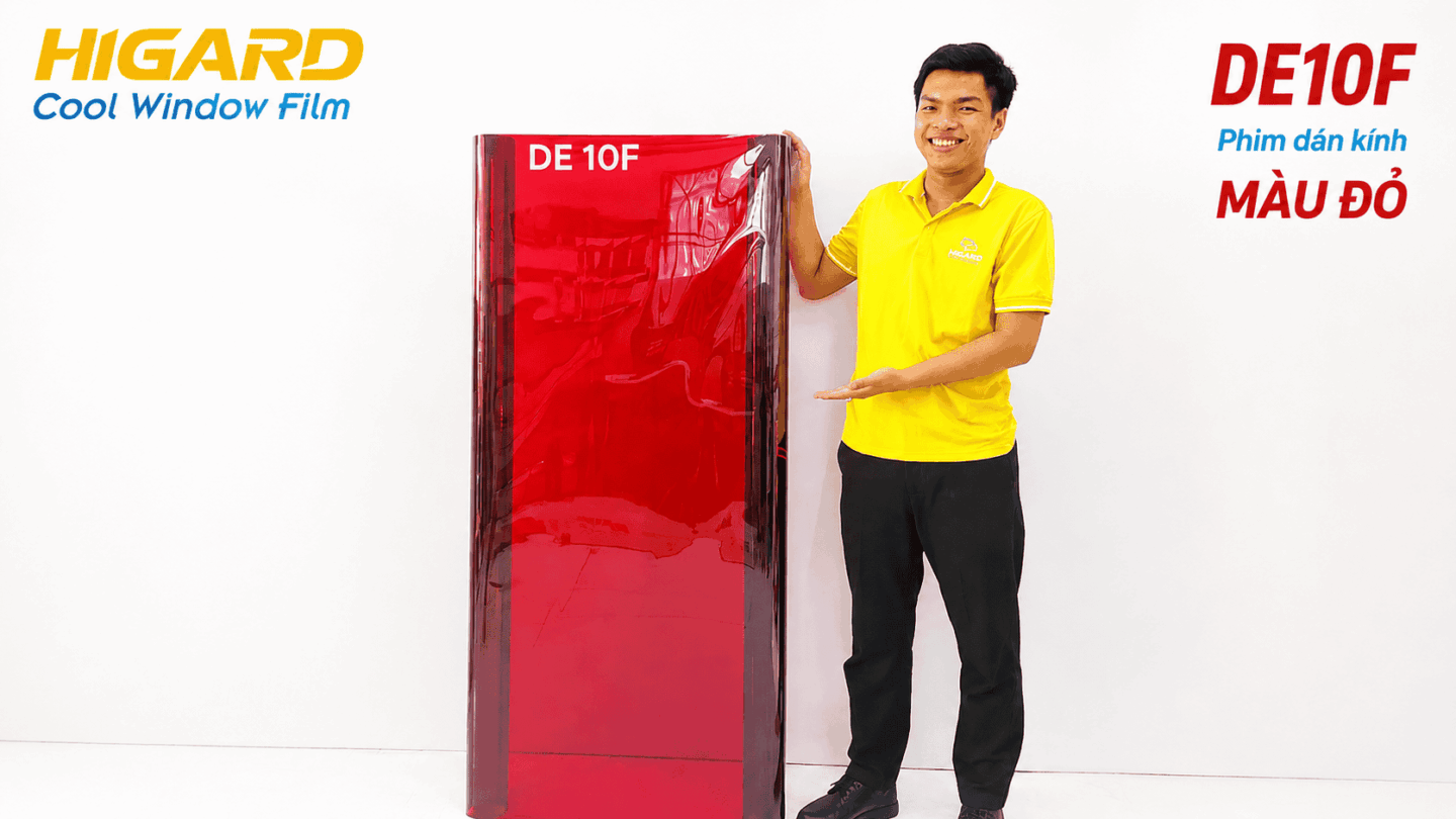 Thi công Phim Dán Kính Màu Đỏ Higard trên cửa kính