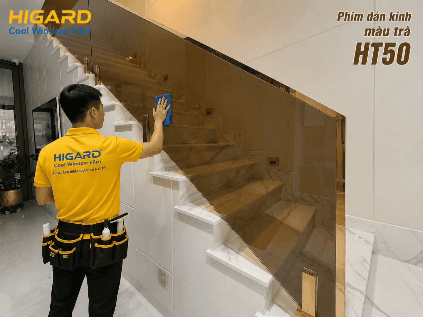 Decal Màu Trà Higard cho kính cầu thang