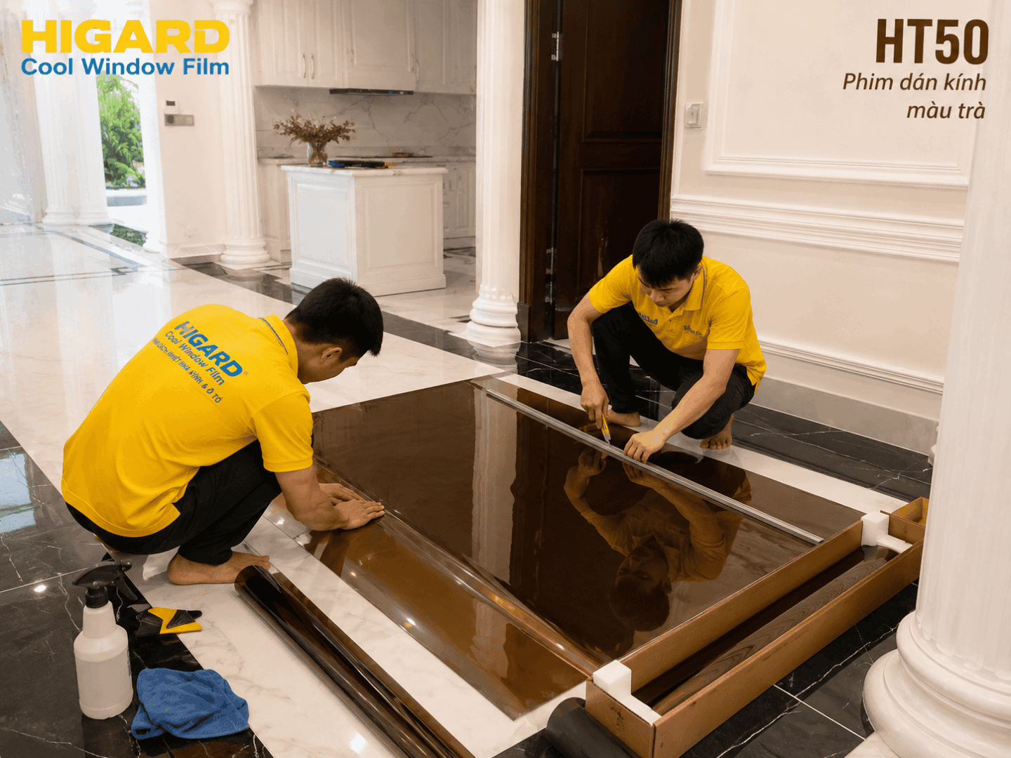 Mẫu Decal Màu Trà Higard dán vách kính