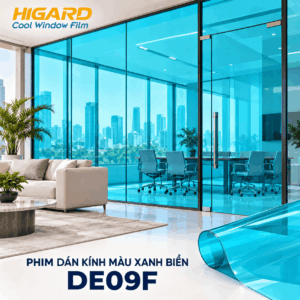 Phim dán kính đổi màu xanh biển Higard tại showroom