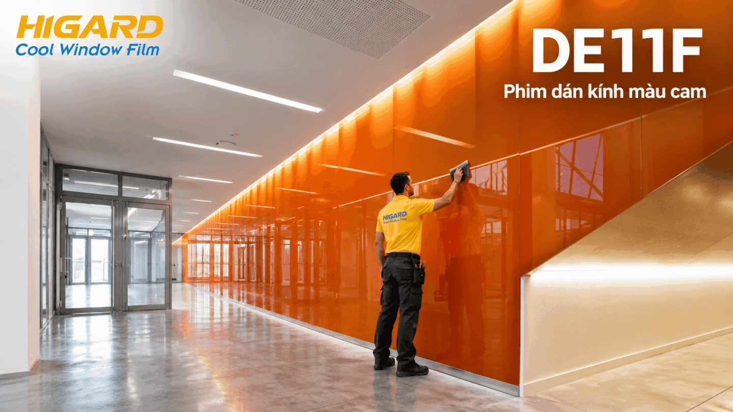 Phim dán kính màu cam Higard trang trí cửa kính đẹp