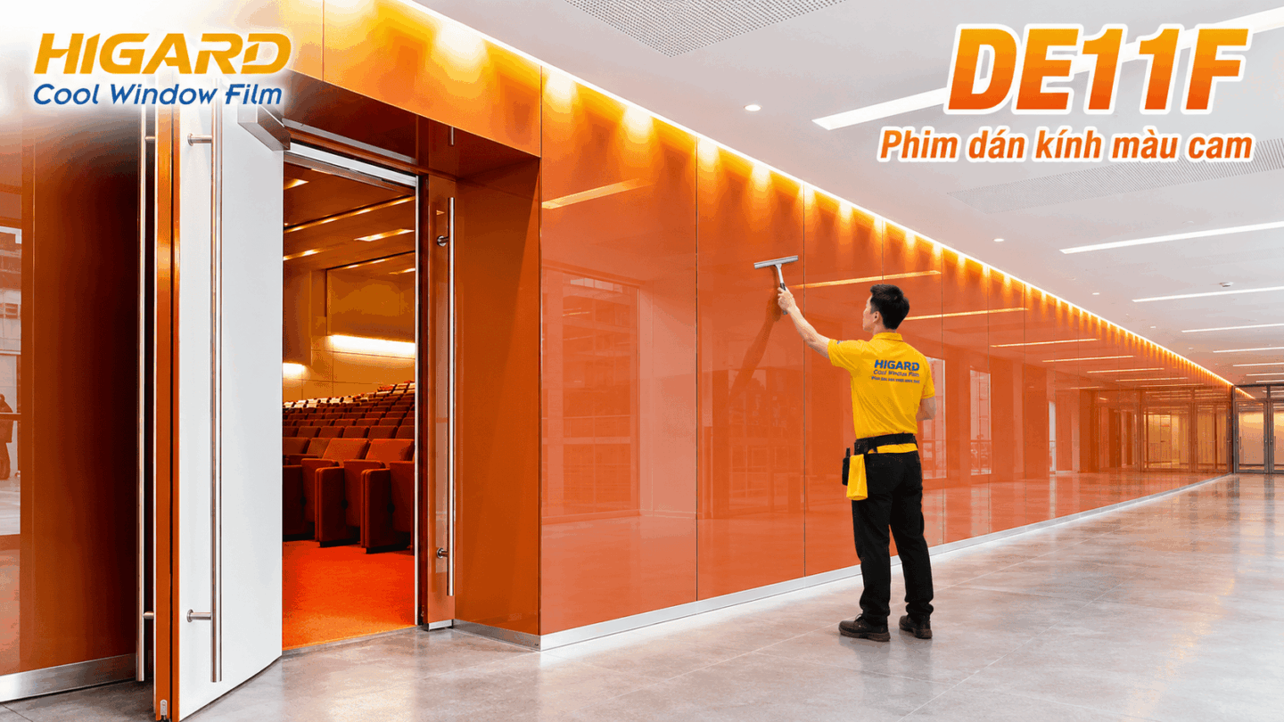 Phim đổi màu kính màu cam Higard cho cửa kính mặt tiền