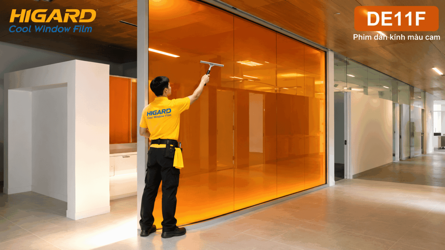 Phim đổi màu kính màu cam Higard cho cửa kính trang trí