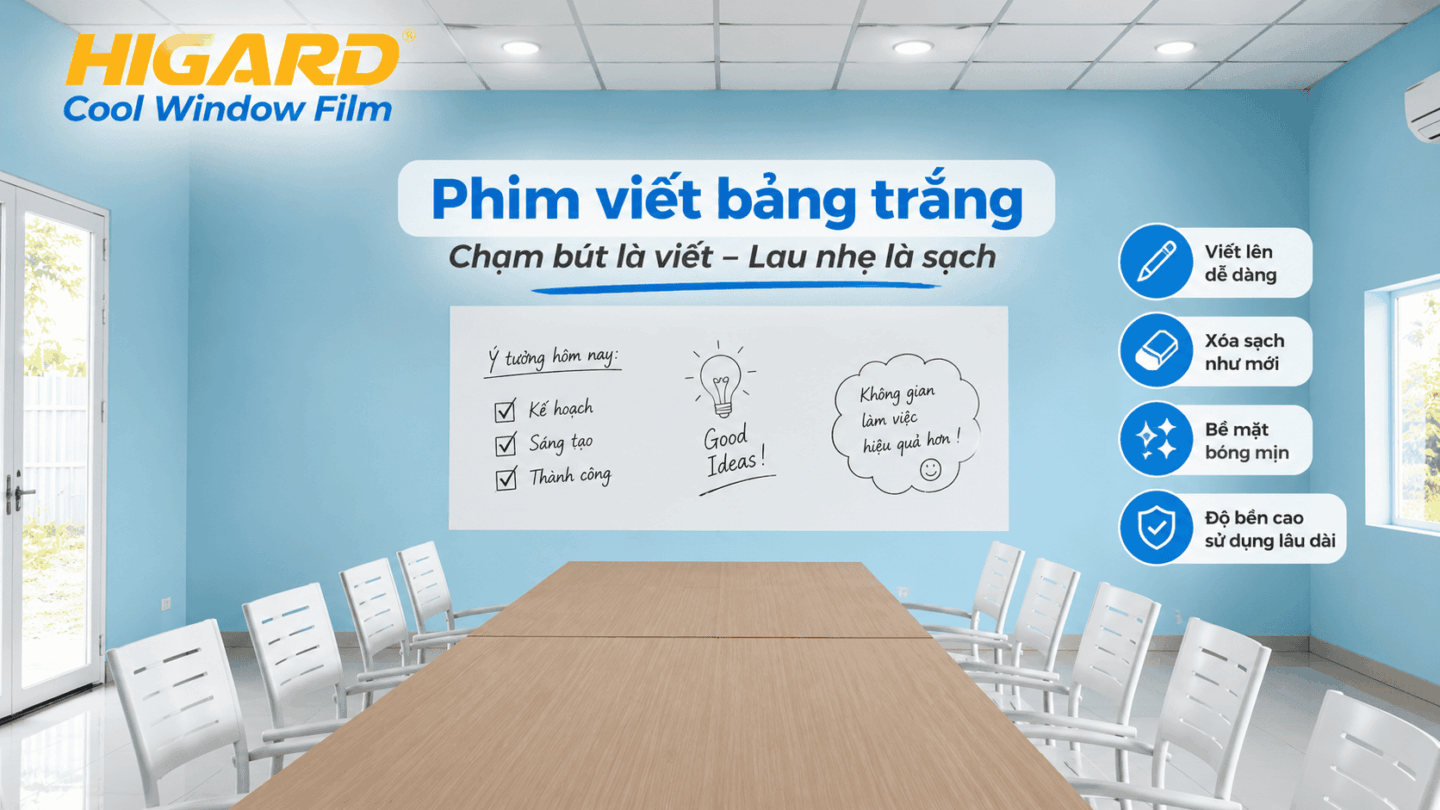 Phim viết bảng trắng dán kính văn phòng giúp tận dụng vách kính làm bảng họp