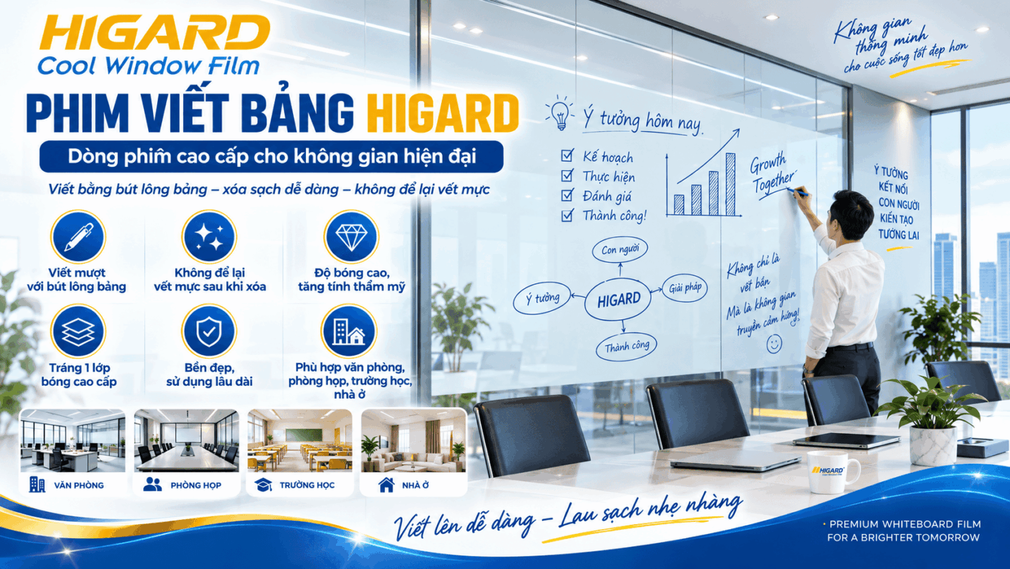 Phim viết bảng trắng Higard bề mặt bóng cao cấp, viết mượt và dễ xóa sạch mực