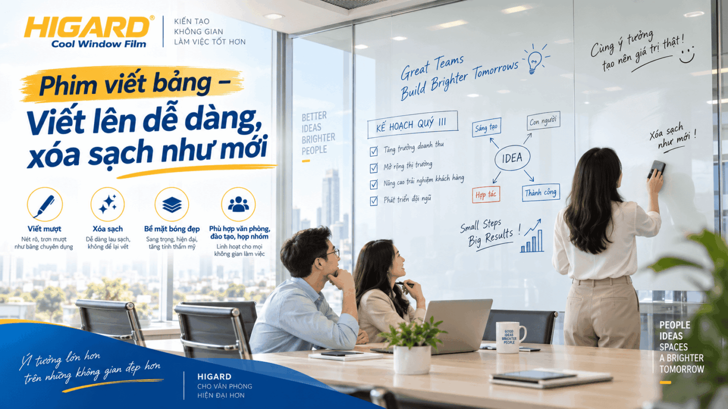Phim viết bảng trắng bề mặt tráng bóng cao cấp giúp viết rõ nét và xóa nhanh