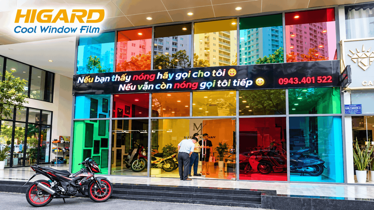 Dán phim đổi màu kính Higard số lượng 80m2 cho công trình thực tế do đại lý thi công